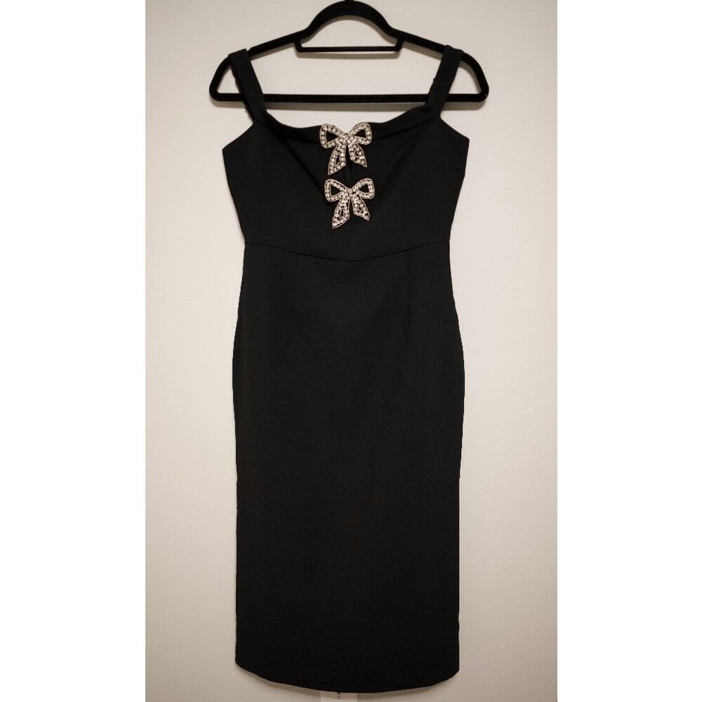 Self-Portrait Black Off-Shoulder Bow Embellished Dress – Size US 6 ✨